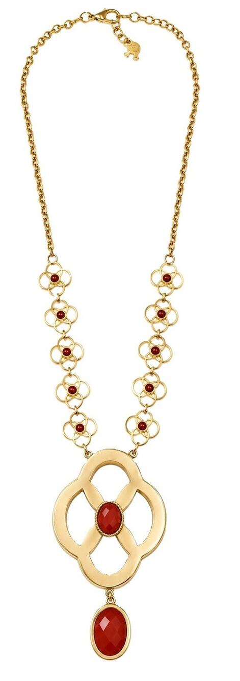MELA ARTISANS NATURAL STONE & HORN RED GOLD TONE STATEMENT PENDANT NECKLACE